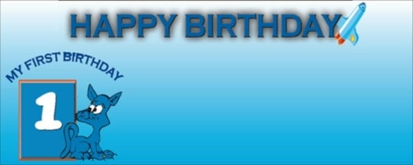 Happy 1st Birthday Blue Cat Small Personalised Banner - 4ft x 2ft