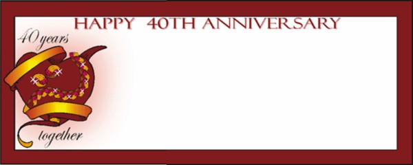 Happy 40th Ruby Anniversary Hearts and Ribbon Small Personalised Banner - 4ft x 2ft
