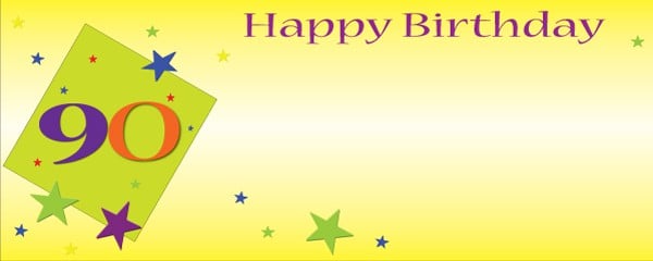 Happy 90th Birthday Yellow with Green Square Medium Personalised Banner - 6ft x 2.25ft