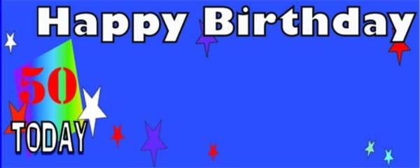 Happy 50th Birthday Stars Medium Personalised Banner - 6ft x 2.25ft