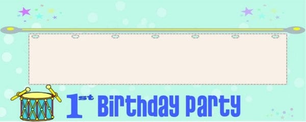 First Birthday Blue Drum Small Personalised Banner - 4ft x 2ft
