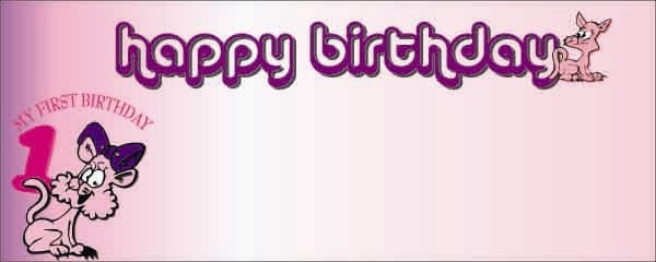 Happy 1st Birthday Pink Cat Small Personalised Banner - 4ft x 2ft
