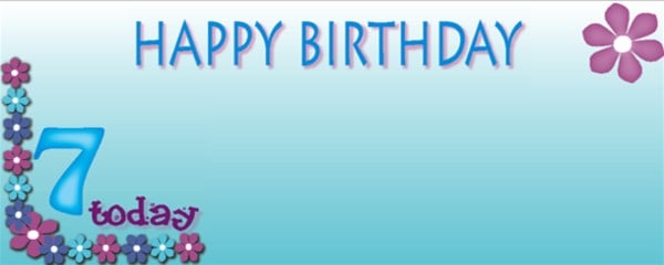 Happy 7th Birthday Blue Flowers  Design