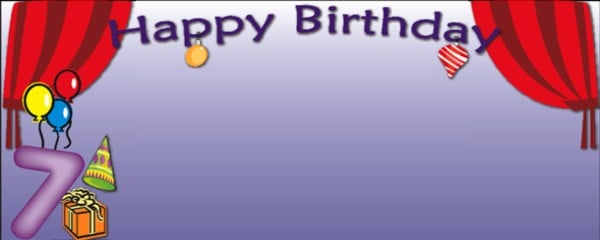 Happy 7th Birthday Lilac Balloons and Curtains