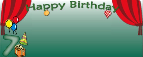 Happy 7th Birthday Green Balloons and Curtains