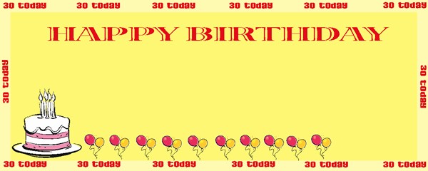 Happy 30th Birthday Ivory Cake and Balloons Small Personalised Banner - 4ft x 2ft