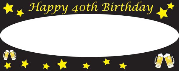 Happy 40th Black and Yellow Beer and Stars Medium Personalised Banner - 6ft x 2.25ft