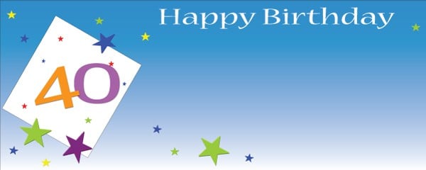 Happy 40th Birthday Blue and White Square Personalised Banner