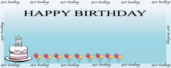 40 Today Blue Birthday Cake Small Personalised Banner - 4ft x 2ft