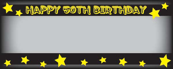 Happy 50th Black and Yellow Beer and Stars Small Personalised Banner - 4ft x 2ft