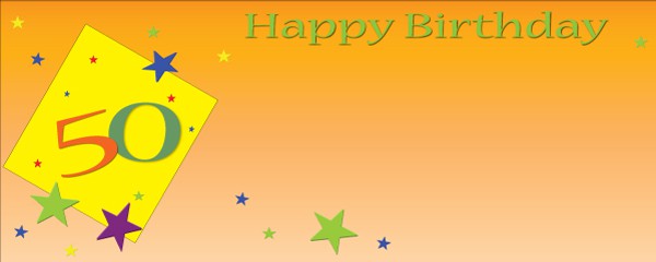 Happy 50th Birthday Orange and Yellow Square Small Personalised Banner - 4ft x 2ft