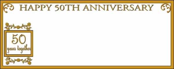 Happy 50th Gold Anniversary White and Gold Trim Medium Personalised Banner - 6ft x 2.25ft