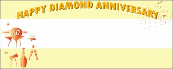 Happy 60th Anniversary Balloons, Stars and Champagne Personalised Banner