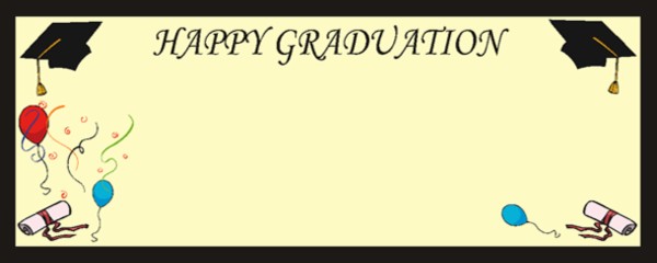 Happy Graduation Ivory Mortar Board, Scroll and Balloons Small Personalised Banner - 4ft x 2ft