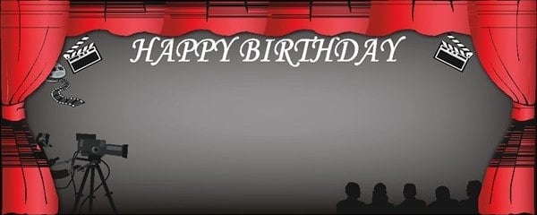 Happy Birthday Hollywood Red Curtain Small Personalised Banner - 4ft x 2ft