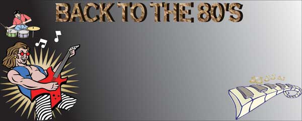 Back to the 80s Rock Star Guitar and Drums Black Personalised Banner