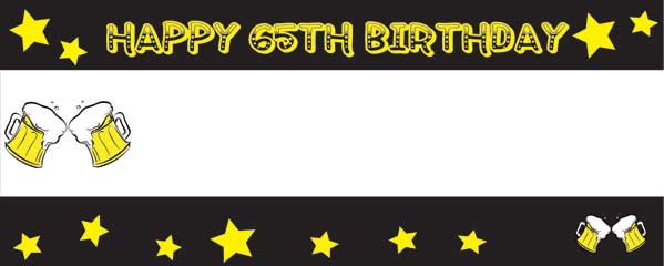Happy 65th Black and Yellow Beer and Stars Design