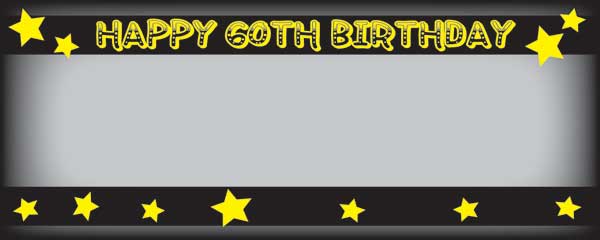 Happy 60th Birthday Beer and Stars Yellow and Black Personalised Banner