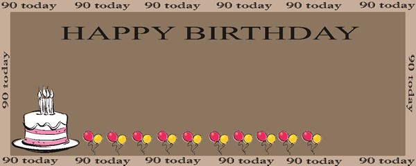 90 Today Brown Cake and Balloons Personalised Banner
