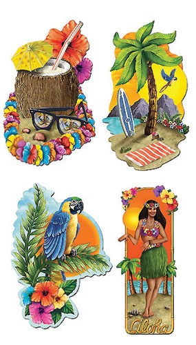 Hawaiian Decoration Cutouts - Pack of 4 | Partyrama.co.uk