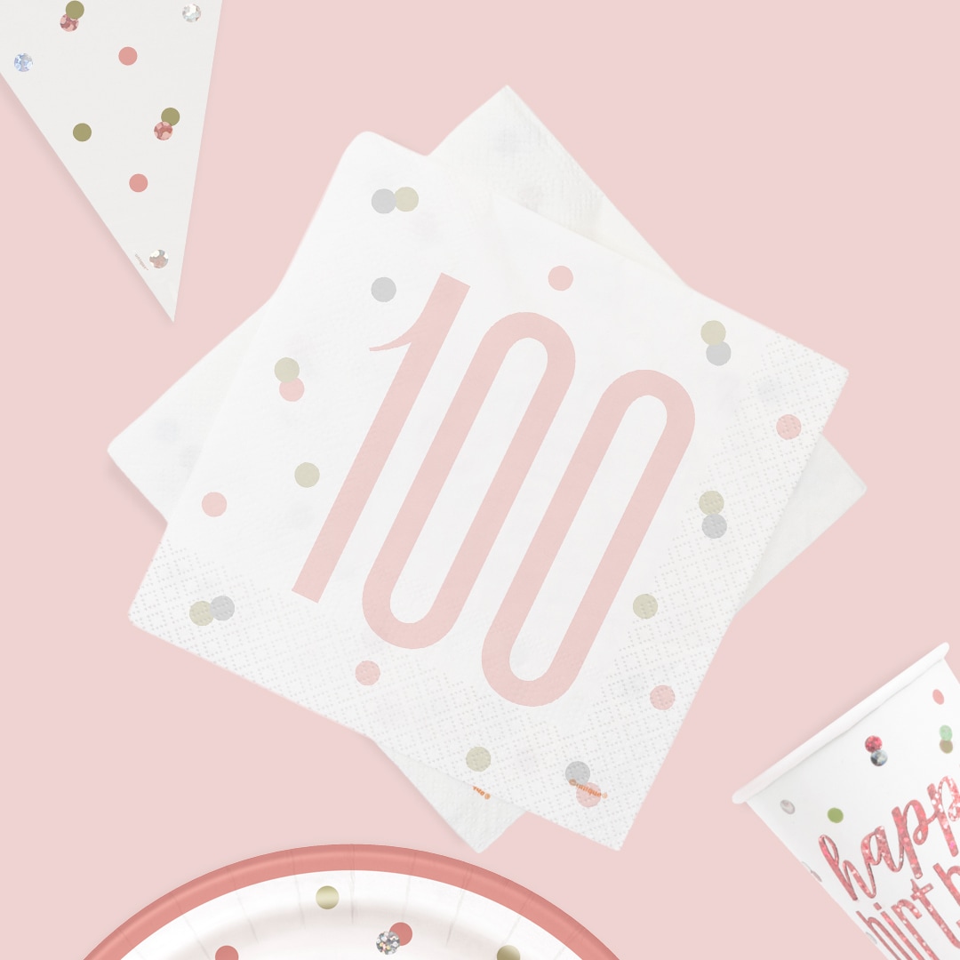 Rose Gold Glitz 100th Birthday Party Supplies