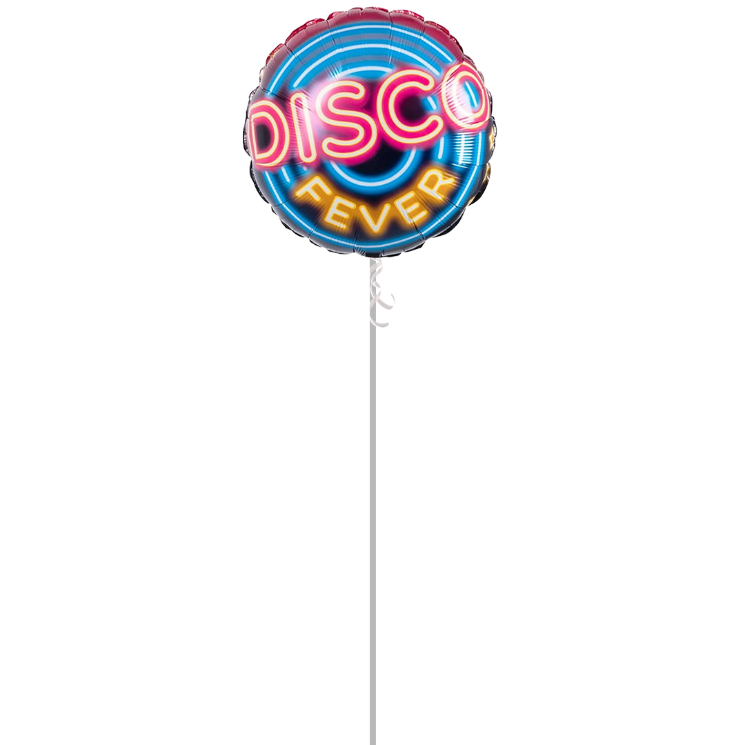 Disco Fever Two-Sided Round Foil Helium Balloon - Inflated Balloon in a Box
