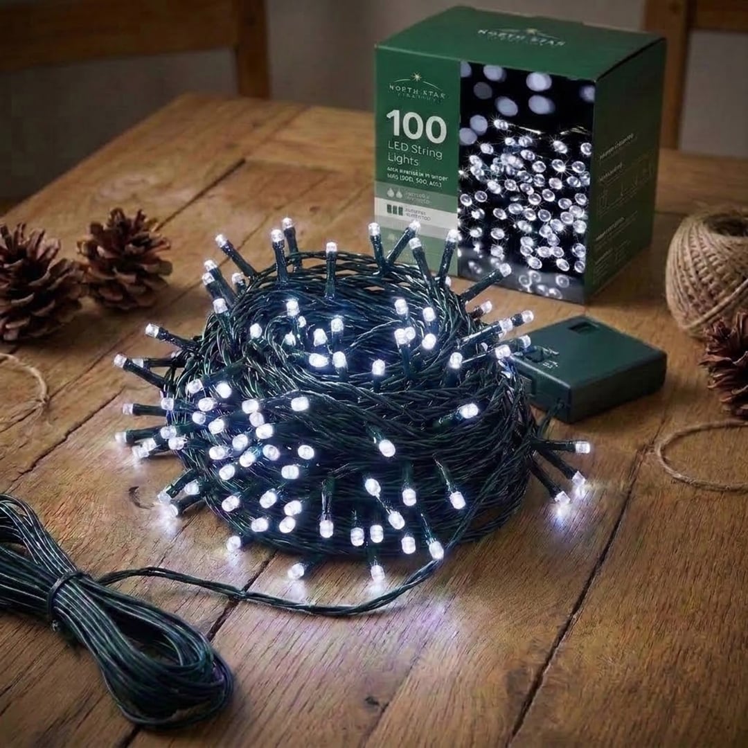 100 Bright White LED Battery Operated String Lights 11m