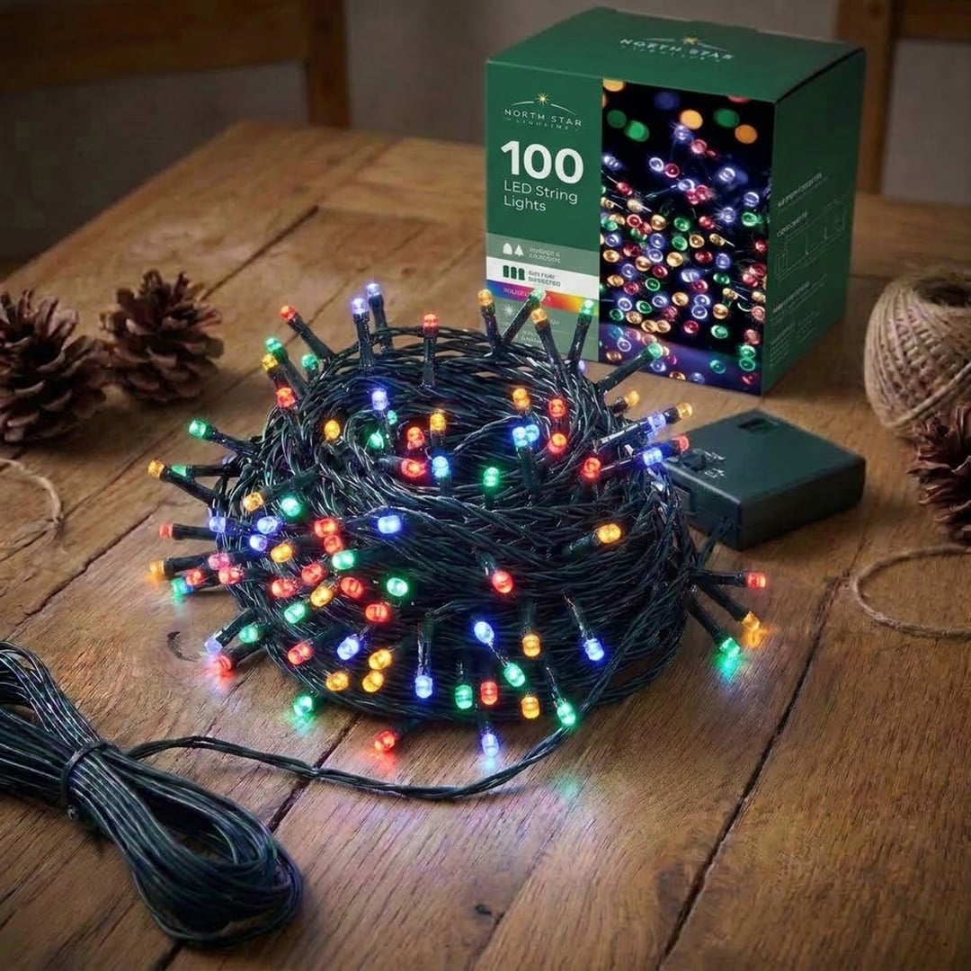 100 Multi Coloured LED Battery Operated String Lights 11m