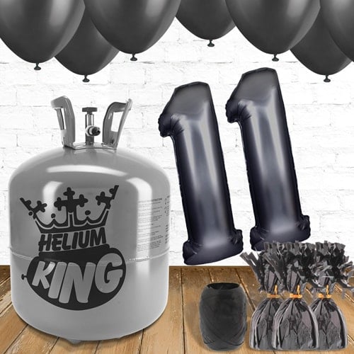 11th Birthday Helium Gas Package with Black Balloons Product Image