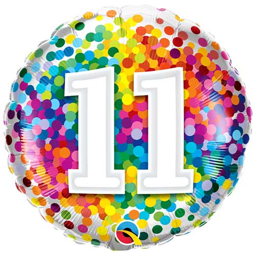 11th Birthday Rainbow Confetti Round Foil Helium Qualatex Balloon 46cm ...