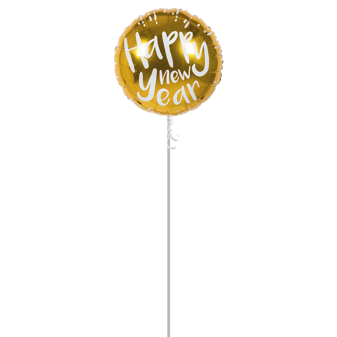 Gold Happy New Year Round Foil Helium Balloon - Inflated Balloon in a Box Product Gallery Image