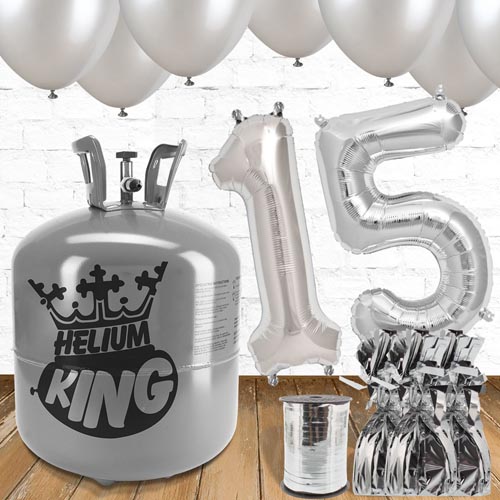 15th Birthday Helium Gas Package with Silver Balloons Product Gallery Image