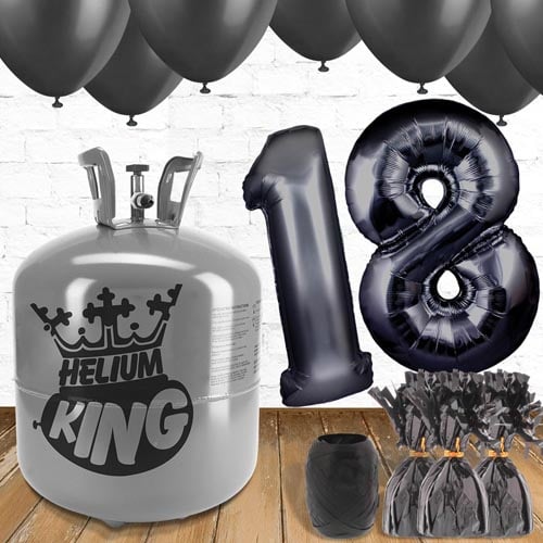 18th Birthday Helium Gas Package with Black Balloons Product Image