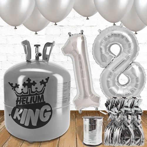 18th Birthday Helium Gas Package with Silver Balloons Product Gallery Image