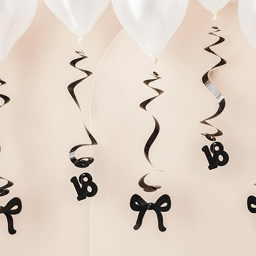 18th Birthday Bows Elegant Milestone Hanging Swirl Decorations - Pack of 5 Product Gallery Image