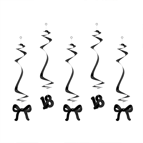 18th Birthday Bows Elegant Milestone Hanging Swirl Decorations - Pack of 5