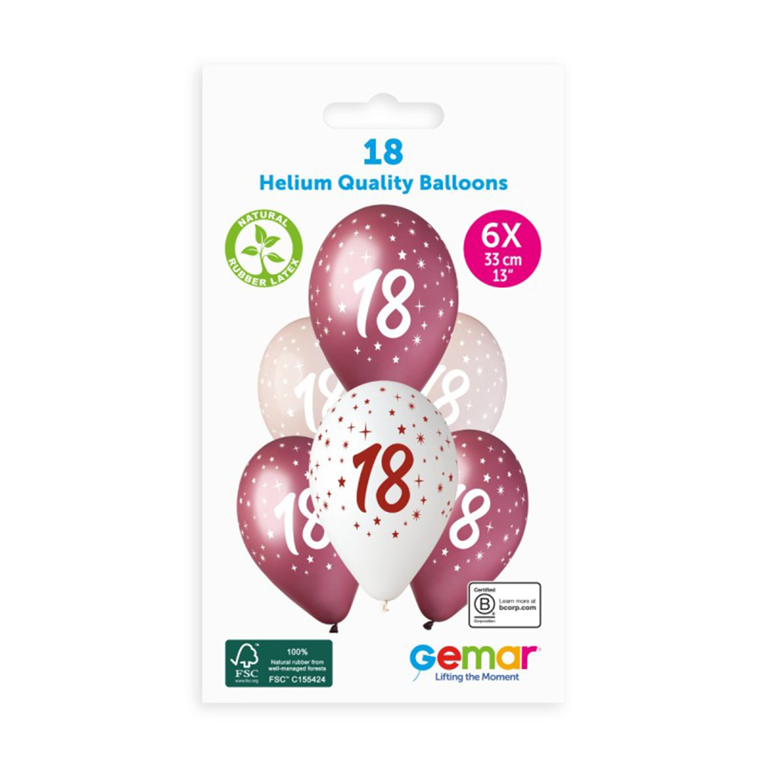 18th Birthday Vino Collection Latex Balloons 33cm / 13 in - Pack of 6 View 3
