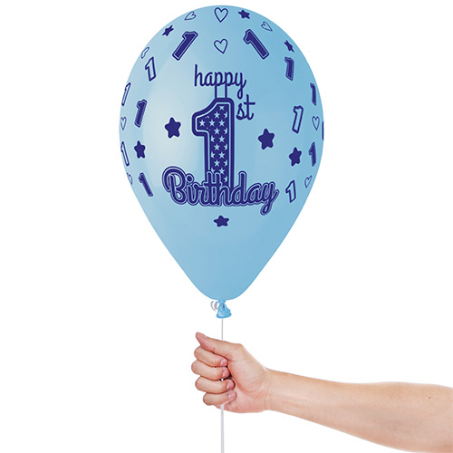 1st Birthday Blue Latex Balloons 33cm / 13 in - Pack of 6 Product Gallery Image