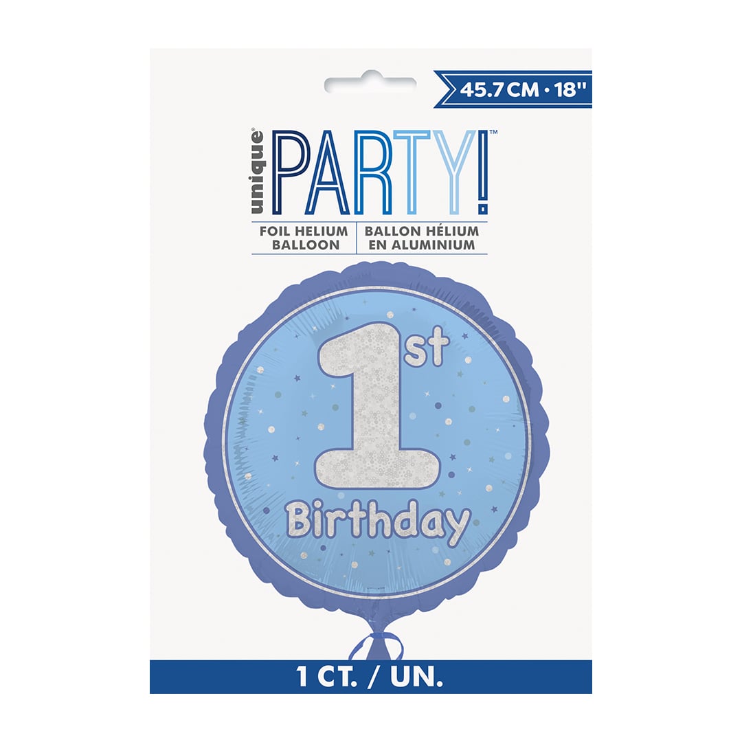 1st Birthday Blue Prism Round Foil Balloon 46cm / 18 in Product Gallery Image