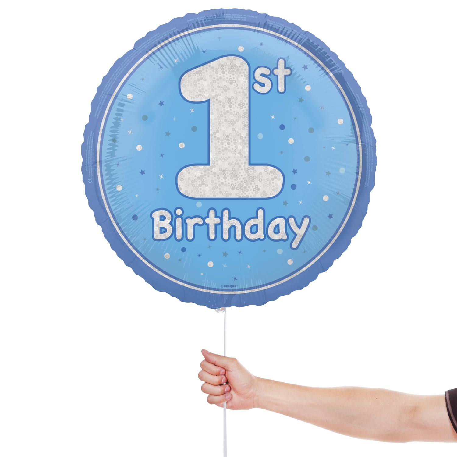 1st Birthday Blue Prism Round Foil Balloon 46cm / 18 in Product Gallery Image