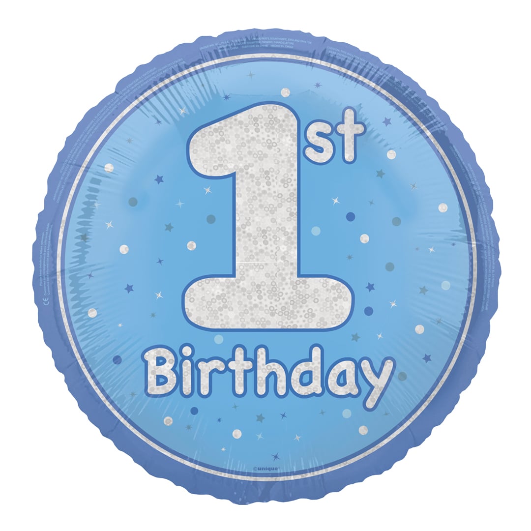 1st Birthday Blue Prism Round Foil Balloon 46cm / 18 in