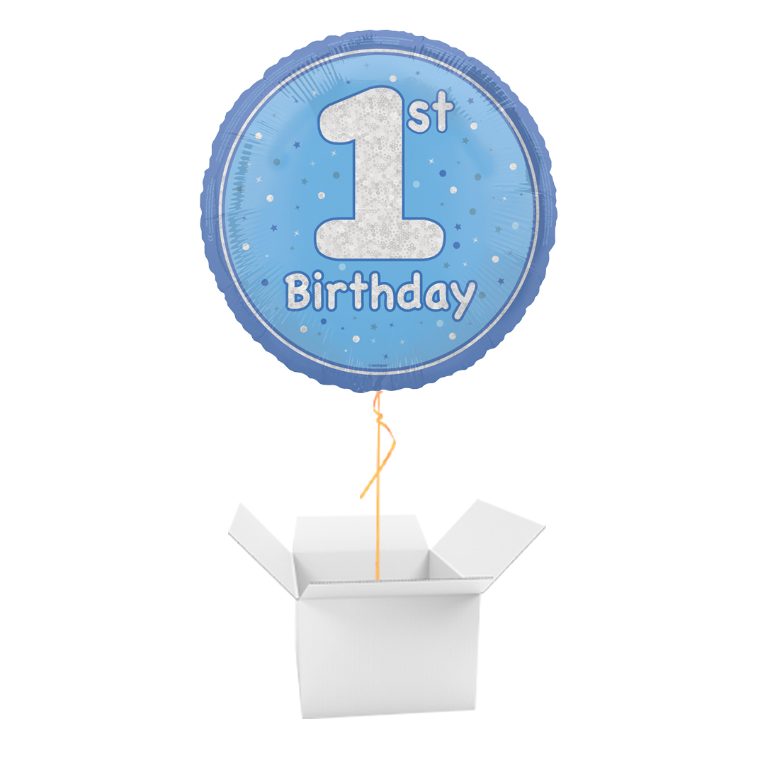1st Birthday Blue Prism Round Foil Balloon - Balloon In A Box