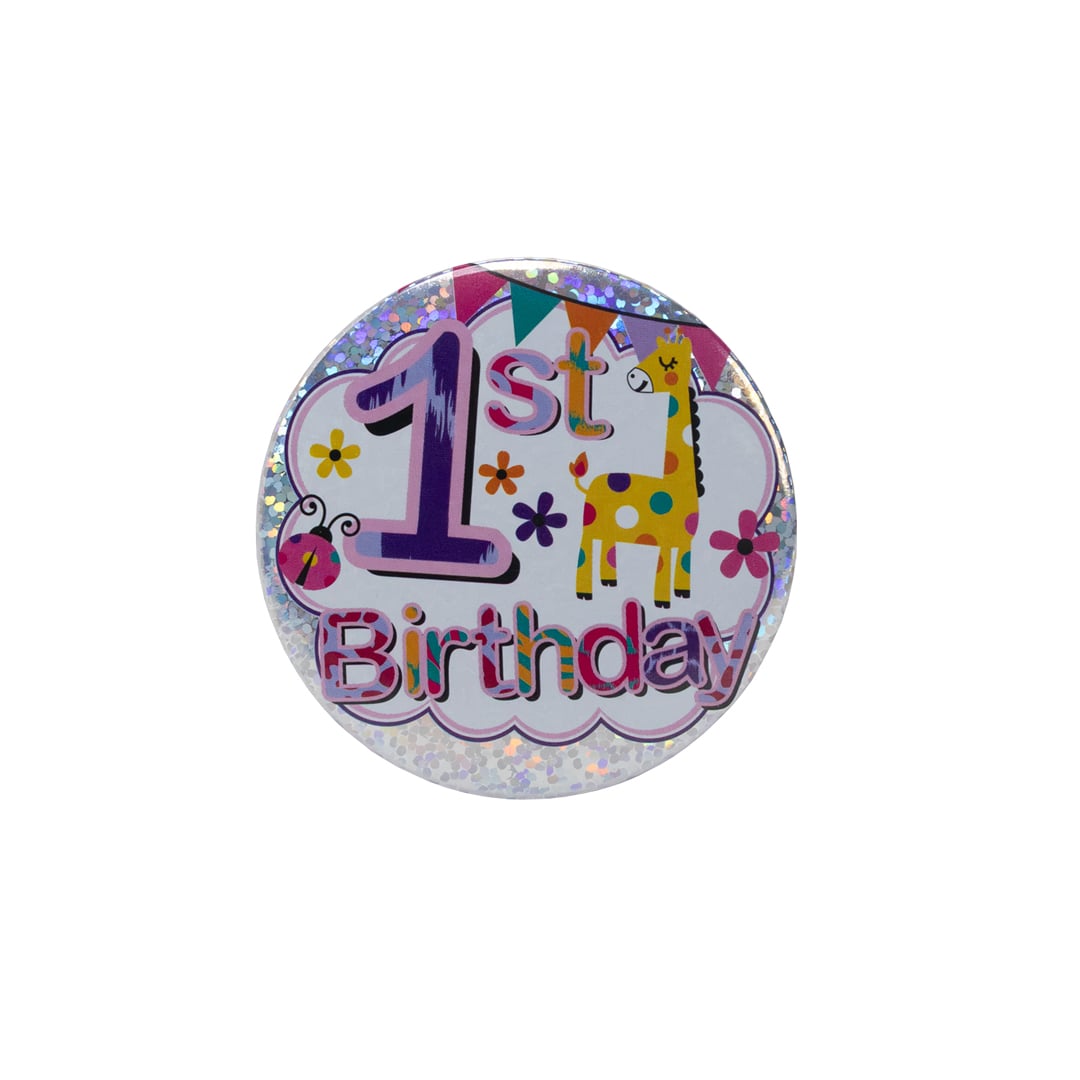 1st Birthday Giraffe Metallic Small Badge 6cm