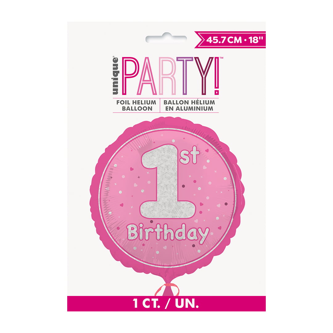 1st Birthday Pink Prism Round Foil Balloon 46cm / 18 in Product Gallery Image