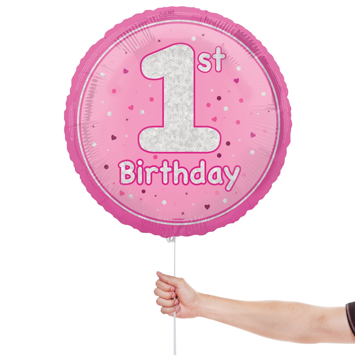 1st Birthday Pink Prism Round Foil Balloon 46cm / 18 in Product Gallery Image