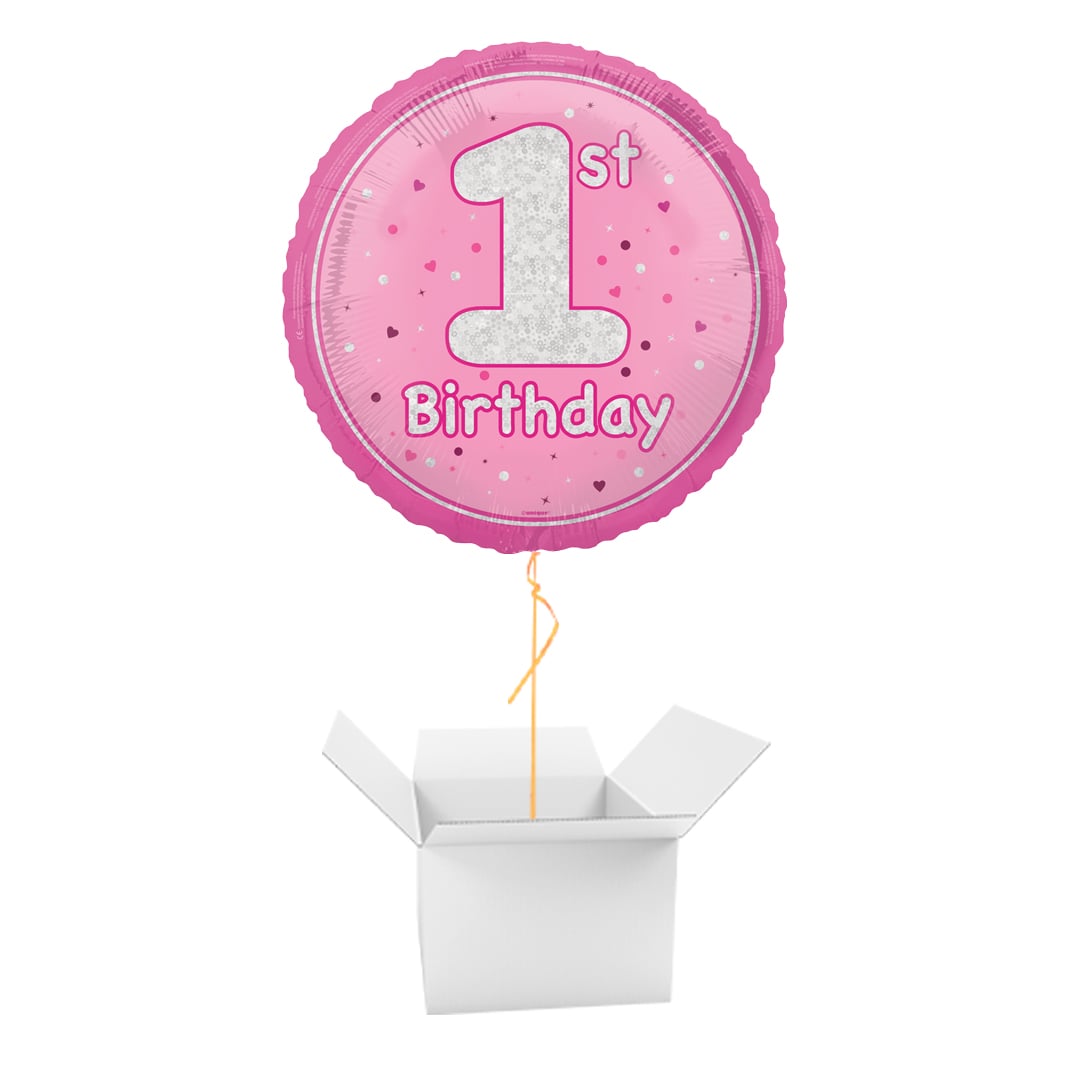 1st Birthday Pink Prism Round Foil Balloon - Balloon In A Box