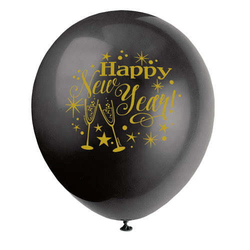 Glittering New Year Assorted Biodegradable Latex Balloons 30cm / 12 in - Pack of 8 Product Gallery Image