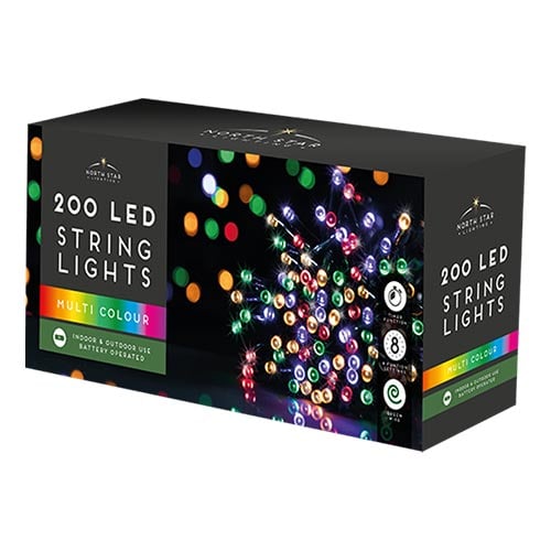 200 Multicoloured LED Battery Operated String Lights 20m Product Image