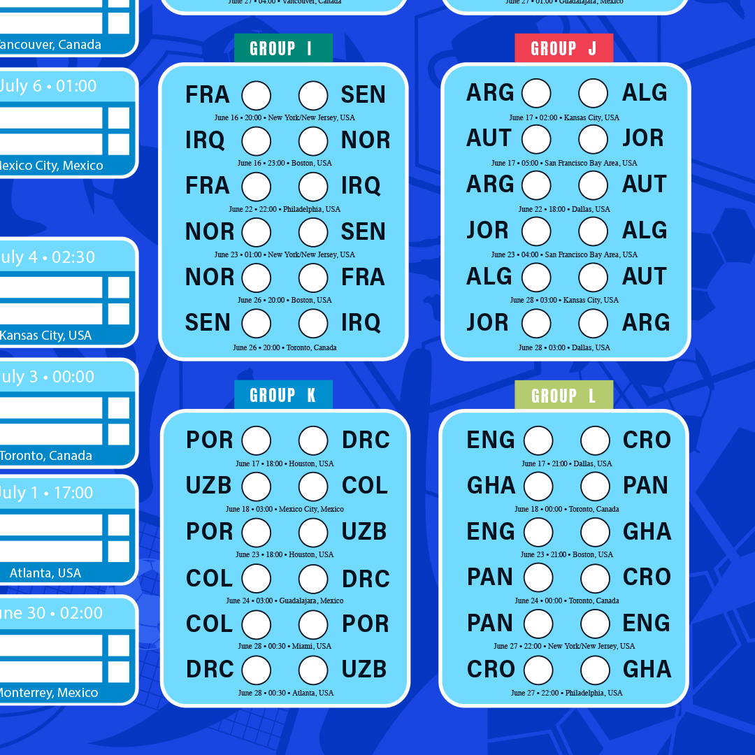 World Football Championship Cup 2026 A3 Fixture Wall Chart Product Gallery Image