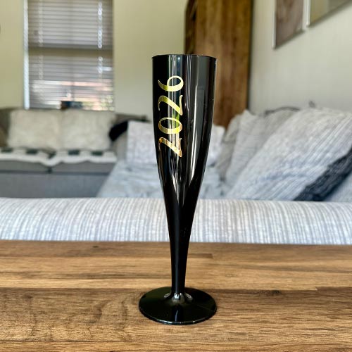 2026 New Year's Eve Party Champagne / Prosecco Black Plastic Flute Product Gallery Image